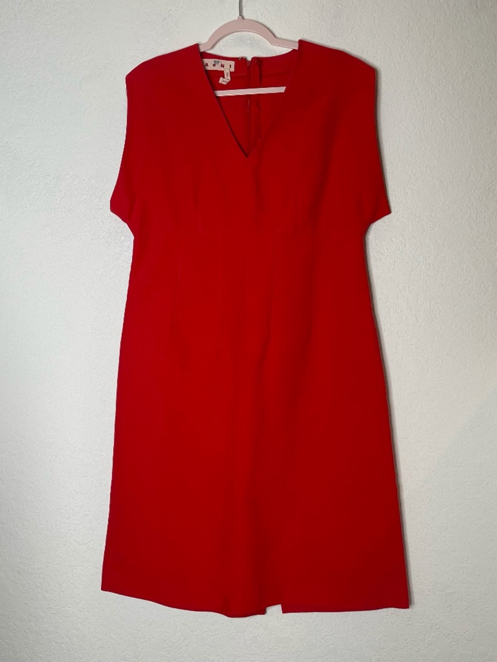 Marni Dress IT 44 US 8 Red 100% Cotton V Neck Sheath Made in Italy
